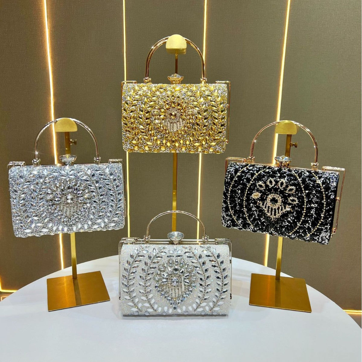 Women's Sparkly Small Square Evening Bag, Rhinestone-Embellished Top-Handle Crossbody Shoulder Purse for Banquet & Party