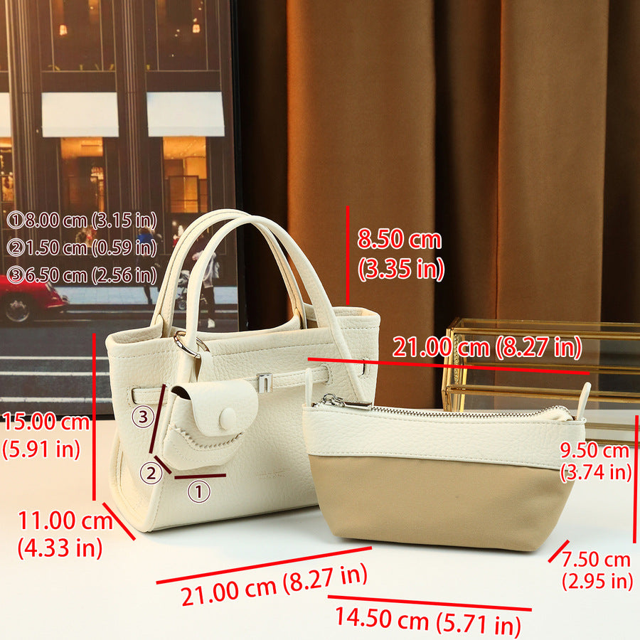 Soft Leather Mini Sub-Bag Set for Girls Pocket Detail Shoulder Crossbody Handbag, Fresh Macaron Color Purse with Versatile Style