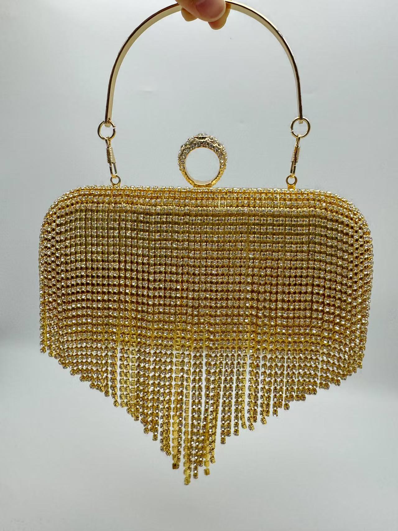 Handmade Tassel Rhinestone Evening Clutch Bag for Women, Small Square Top Handle Purse, Bridal Wedding Party Handbag for Ladies