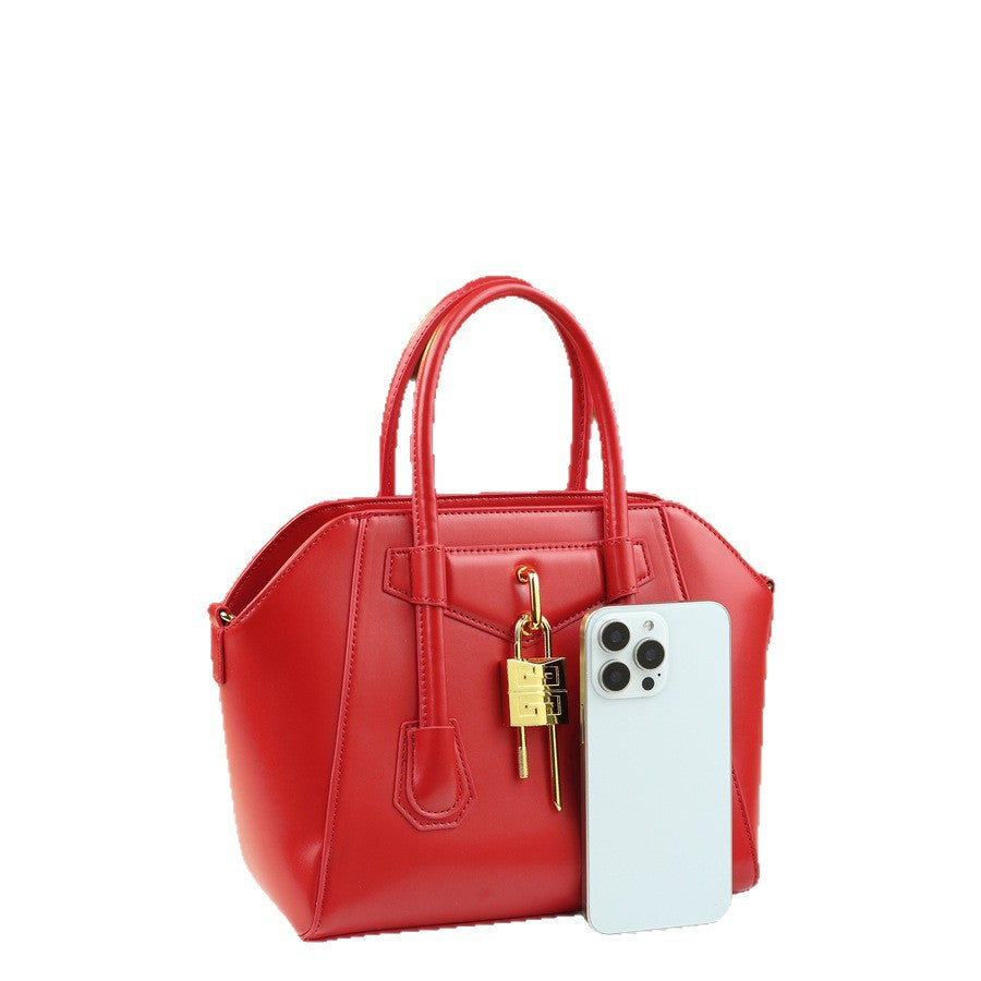 Metal Lock Boston Bag for Women 2026 New Light Luxury Large Capacity Top Handle Shoulder Crossbody Purse with Designer Hardware Accent