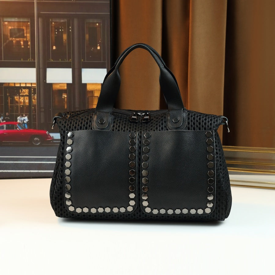Mesh Studded Pillow Bag for Women Large Capacity Shoulder Crossbody Handbag, Bestselling Japanese/Korean Style Purse with Edgy Hardware