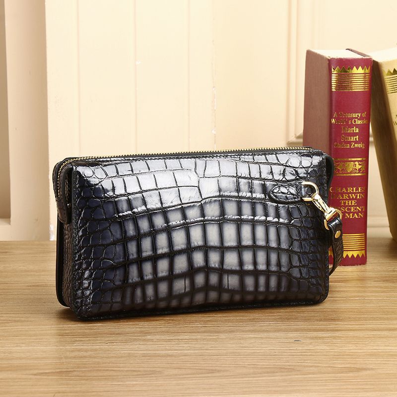 New Arrival Croc-Effect Genuine Leather Clutch Bag for Men, A Large Capacity Hand Grab Bag with Combination Lock, Distressed Finish & Multi-Compartment Design