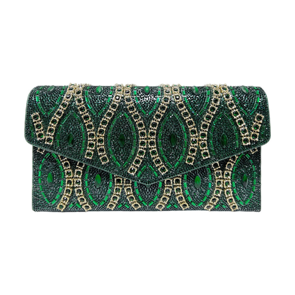 Women's Rhinestone-Embellished Envelope Evening Clutch, Exquisite Chain Crossbody Shoulder Bag with New Stylish Design, Versatile Purse