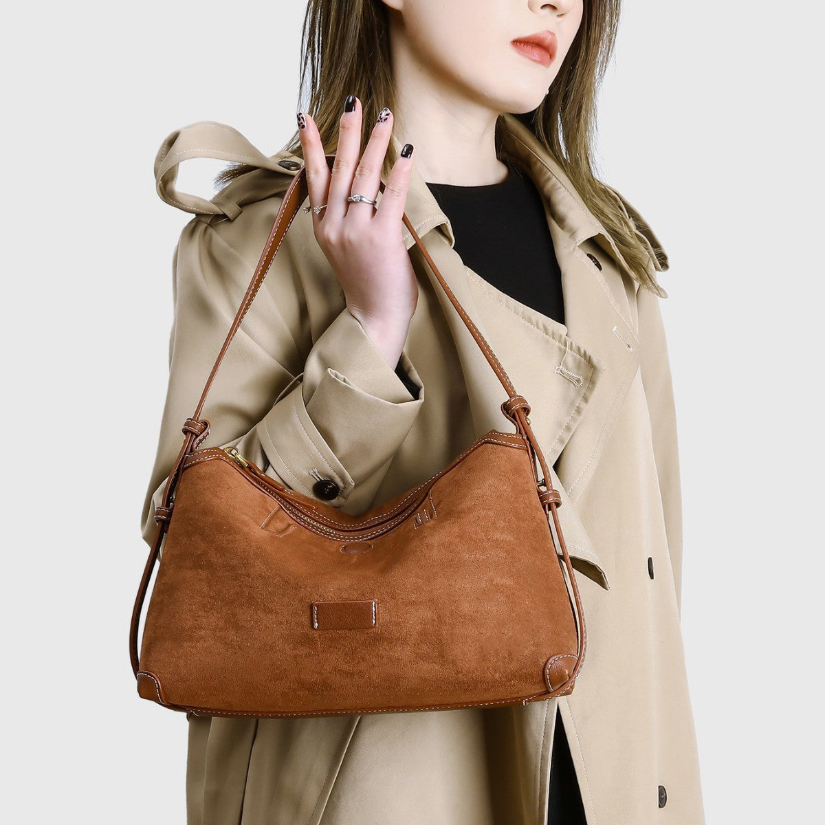 Genuine Suede Large Capacity Commute Bag for Women, Fall Winter Vintage Shoulder Underarm Crossbody Purse, Versatile Everyday Handbag for Ladies