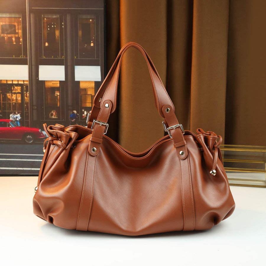 New Arrival Pleated Drawstring Tote Bag for Women, A Large Capacity Shoulder Top-Handle Handbag with Solid Color Design, Perfect for Travel & Everyday