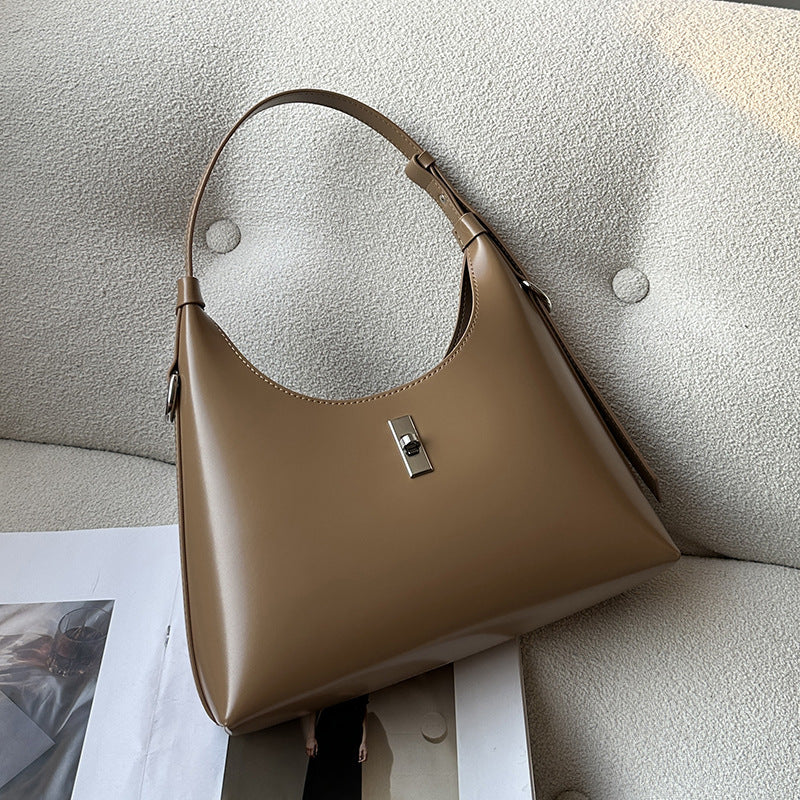 New Vintage Baguette Underarm Tote in Genuine Cowhide, Premium Shoulder Crossbody Top Handle Purse, Versatile Handbag for Women