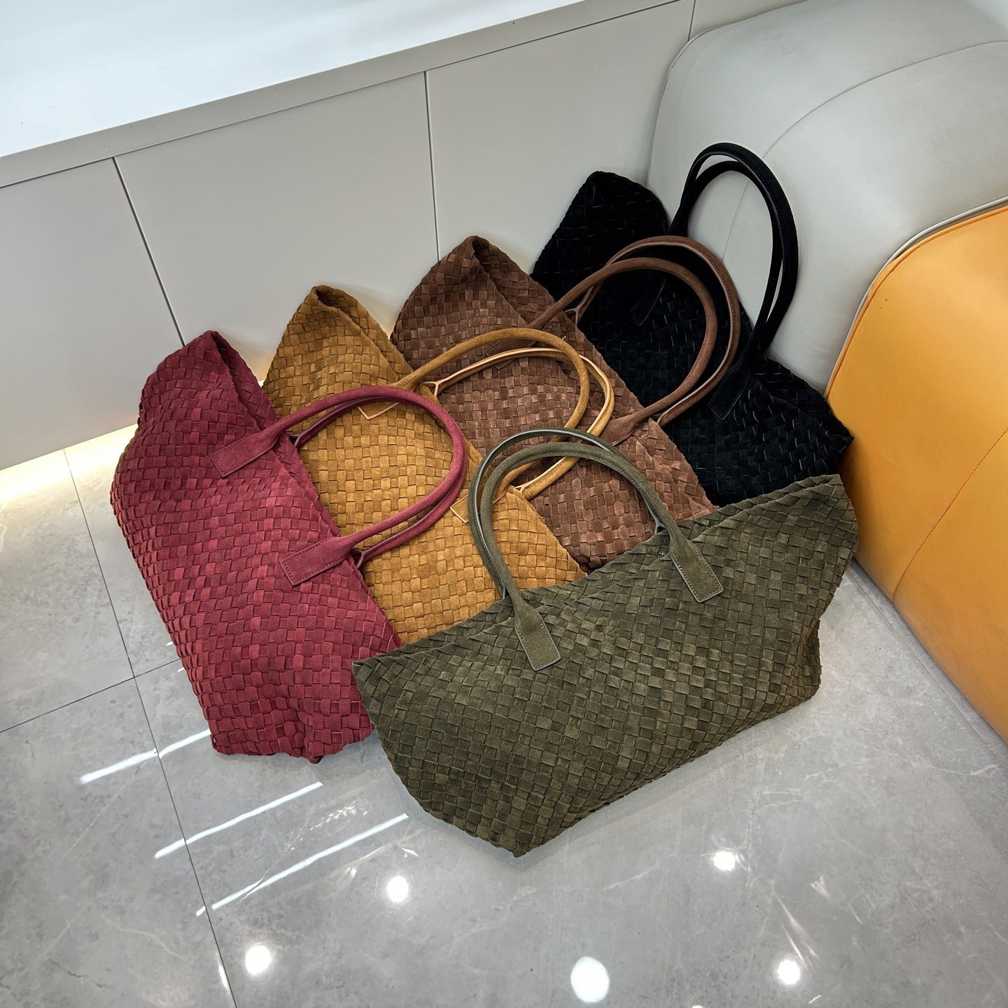 First layer cowhide genuine leather woven vegetable basket, first layer frosted cowhide tote large capacity portable large bag women