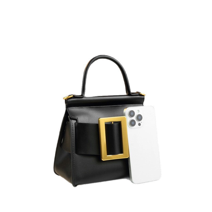 Korean Style Belt Buckle Square Bag for Women Minimalist Top Handle Shoulder Crossbody Purse, Versatile Elegant Handbag with Clean Modern Design