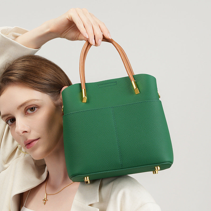 New Premium Top Layer Cowhide Bucket Bag, Stylish Niche Crossbody Shoulder Purse, High-End Office Handbag for Women