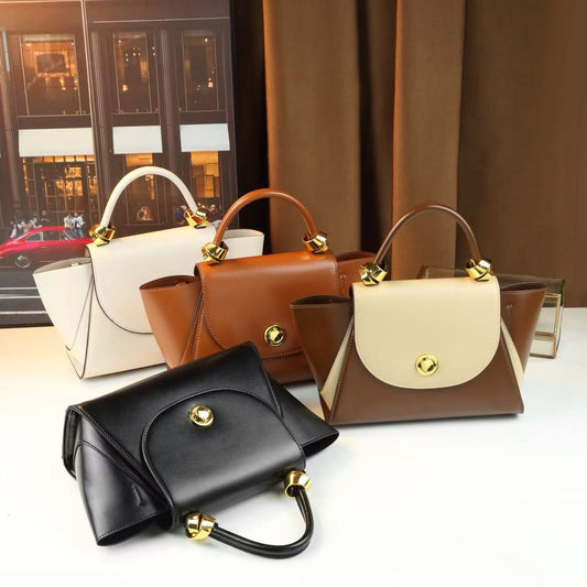 Color-Block Wing Bag for Women Vintage Lock Clasp Light Luxury Top Handle Shoulder Crossbody Purse, Unique Niche Design for Fall Winter Style