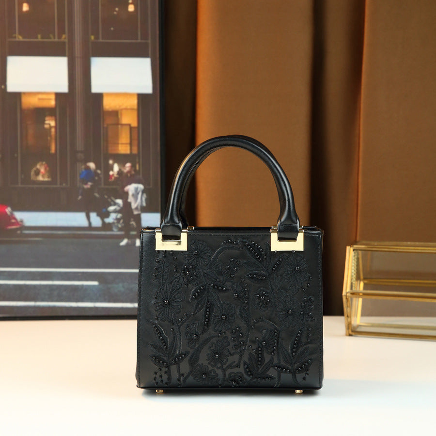 New Arrival Exquisite Beaded Floral Embroidered Small Square Bag for Women, A Vintage Elegant Commuter Date Handbag with Unique Versatile Design
