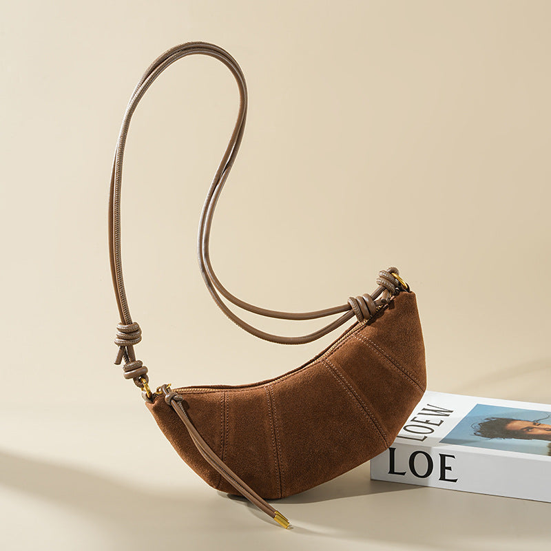 Ultra-Light Matte Cowhide Commute Bag, Premium Niche Design Crossbody Top Handle Purse, Genuine Leather Horn-Shape Handbag for Women