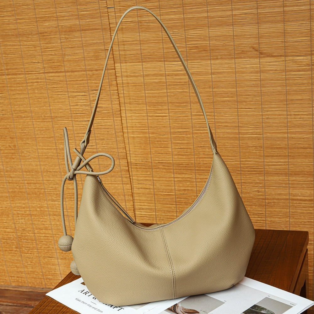 Genuine Togo Top Layer Cowhide Crescent Underarm Bag for Women, New Fashionable Shoulder Crossbody Purse, Versatile Commute Dumpling Handbag for Ladies