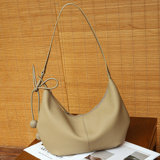 Genuine Togo Top Layer Cowhide Crescent Underarm Bag for Women, New Fashionable Shoulder Crossbody Purse, Versatile Commute Dumpling Handbag for Ladies