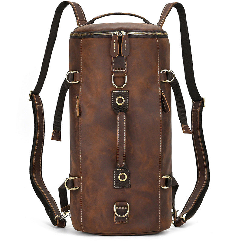 Genuine Crazy Horse Cowhide Backpack for Men, Vintage Large Capacity Shoulder Top Handle Bag, Creative Leather Travel Daypack for Gentlemen