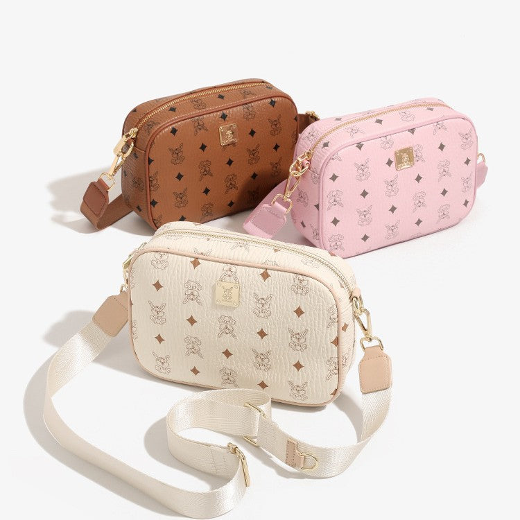 Genuine Leather Bear Print Crossbody Bag for Women, New Spring Summer Ins Style Casual Shoulder Purse, Versatile Fashionable Handbag for Ladies