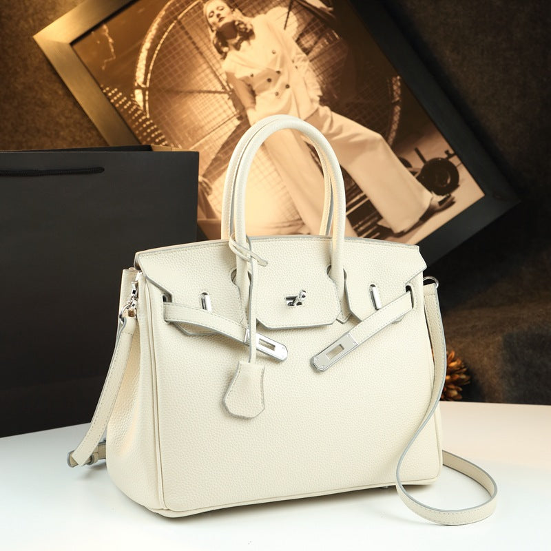 New Arrival Pebbled Leather Birkin-Inspired Tote Bag for Women, Large Capacity Turn-Lock Shoulder Crossbody Handbag with Light Luxury Style, Perfect Commuter Purse for Work & Everyday