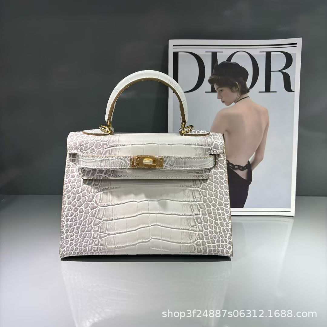 New Arrival Mini Croc-Effect Kelly-Inspired Bag in White for Women, A Premium Top-Handle Shoulder Crossbody Handbag with Versatile Elegant Design
