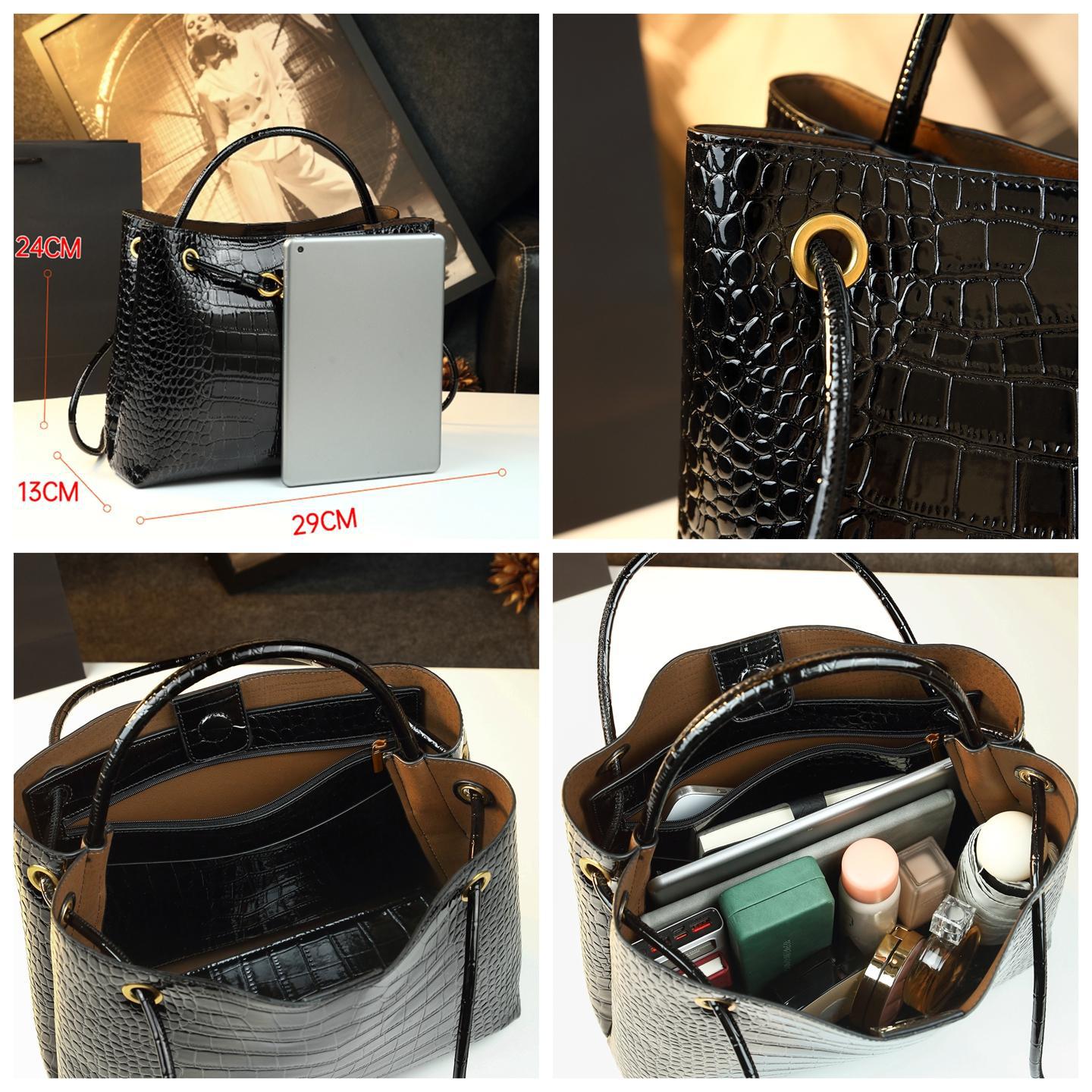 New Arrival Croc-Effect Genuine Leather Bag for Women, A Casual Shoulder Crossbody Top-Handle Handbag with Elegant Design, Perfect for Moms