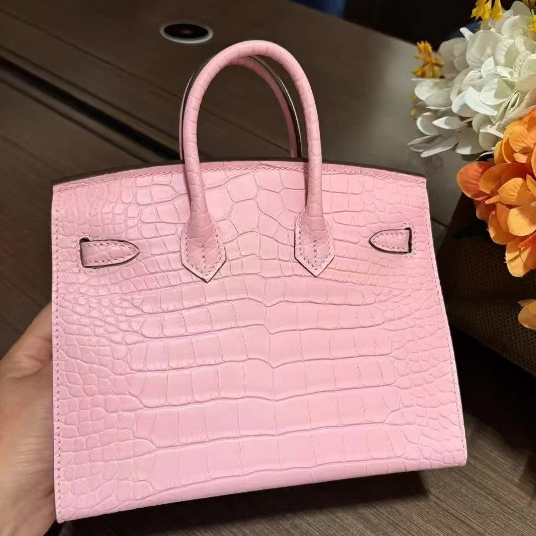 Genuine Leather Crocodile-Embossed Birkin-Style Bag for Women, Hand-Stitched Waxed Thread Vintage Fashionable Tote, Large Capacity Versatile Top Handle Purse for Ladies