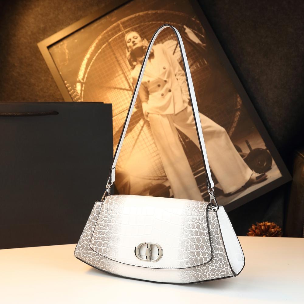Genuine Leather Croc-Embossed Crossbody Bag – Women's Underarm Shoulder Purse, Trendy Casual Small Handbag for Daily Use