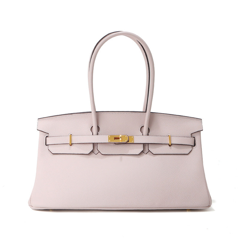 Chic 40cm Horizontal Birkin-Inspired Tote Bag for Women, Premium Top-Layer Cowhide Leather Crossbody Top-Handle Handbag with Spacious Large Capacity, Ideal Commuter Shoulder Bag