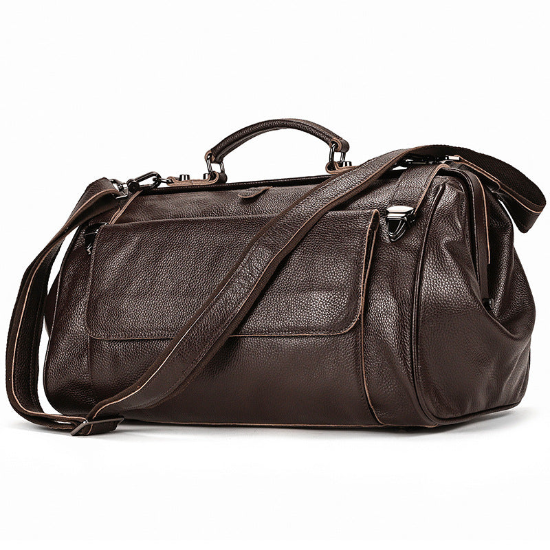 Vegetable-Tanned Leather Short Trip Business Duffle, Unisex Shoulder Crossbody Travel Bag, Trendy Top Handle Luggage for Men and Women