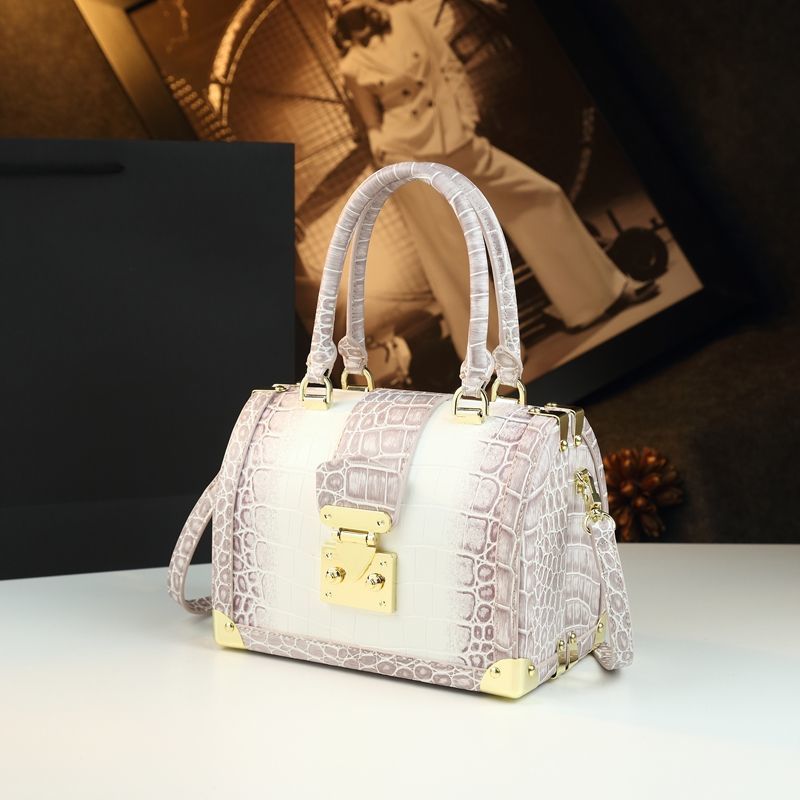 New Arrival Croc-Effect Doctor Bag for Women, An Elegant Top-Handle Crossbody Shoulder Handbag with Exquisite Genuine Leather & High-End Trendy Design