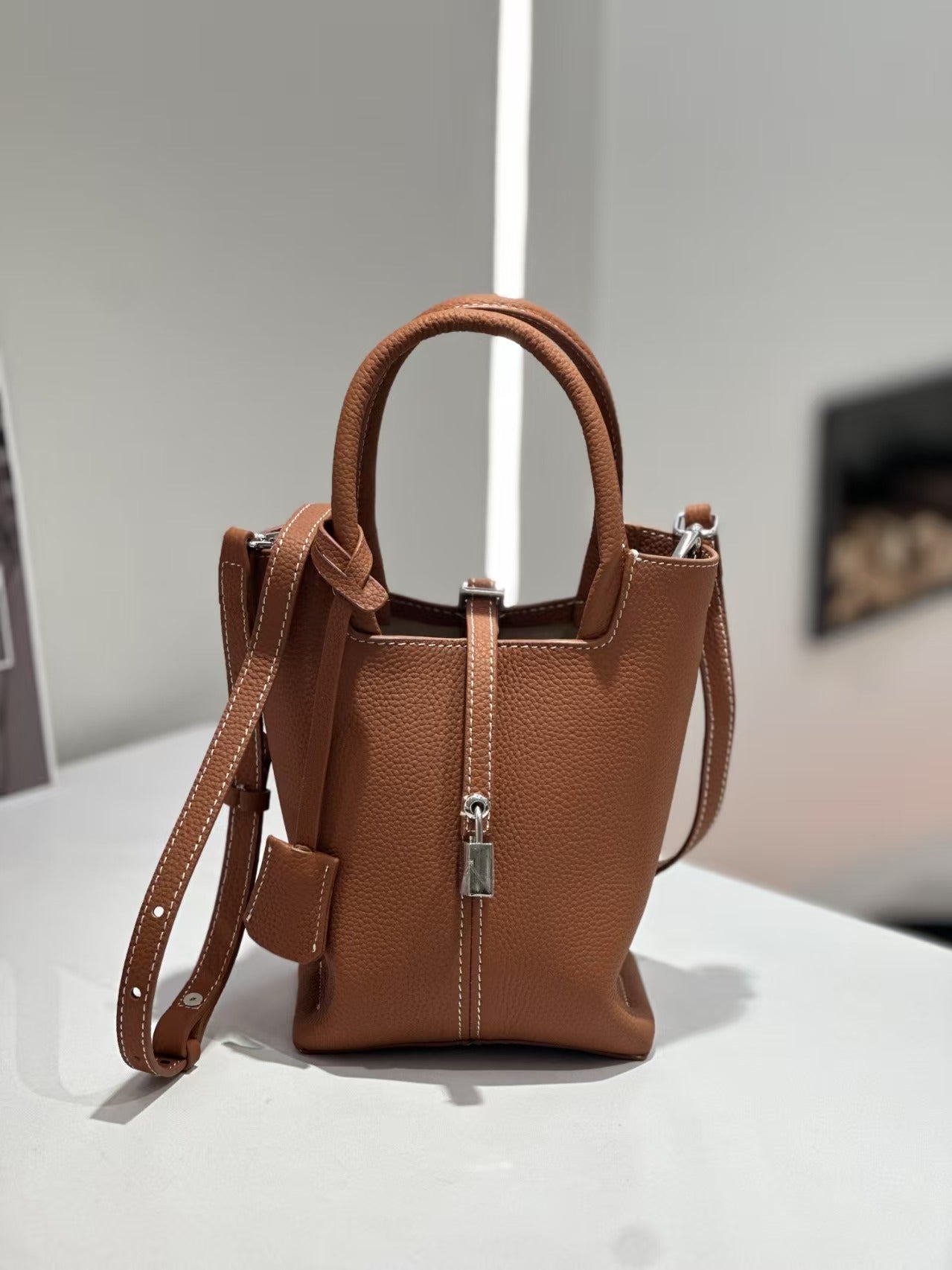 Genuine Top Layer Cowhide Bucket Tote Bag for Women, Versatile Leather Basket Handbag, Premium Top Handle Purse with Chic Elegant Style for Ladies