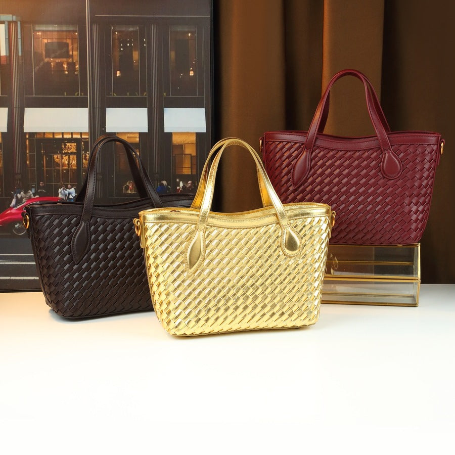 Woven Small Bucket Tote Bag for Women Versatile Commuter Shoulder Handbag, Korean Style Crossbody Purse with Natural Woven Texture