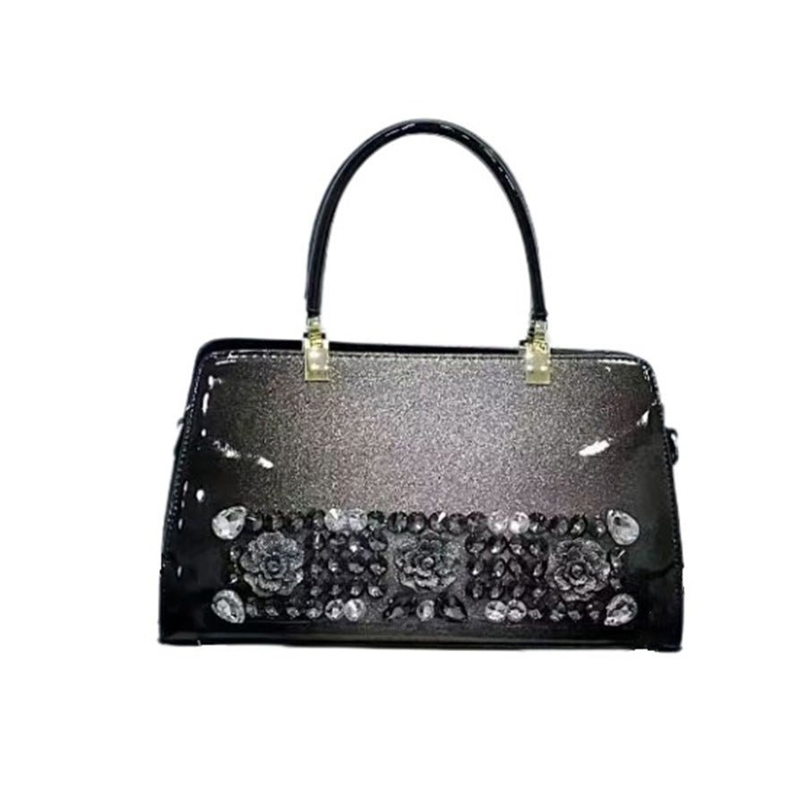 Flower Rhinestone Embellished Boston Bag for Women Shoulder Crossbody Handbag, Premium Versatile Purse with Elegant Floral Design
