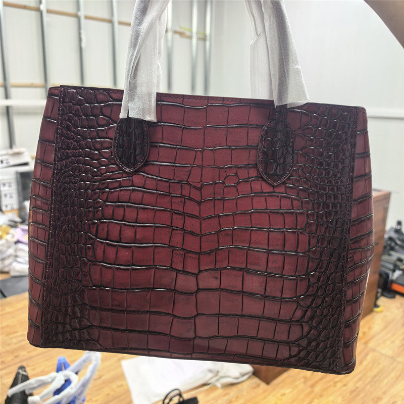 Genuine Leather Crocodile Embossed Garden Tote Bag for Women Large Capacity Shoulder Crossbody Handbag, Trendy Business Purse with Premium Texture
