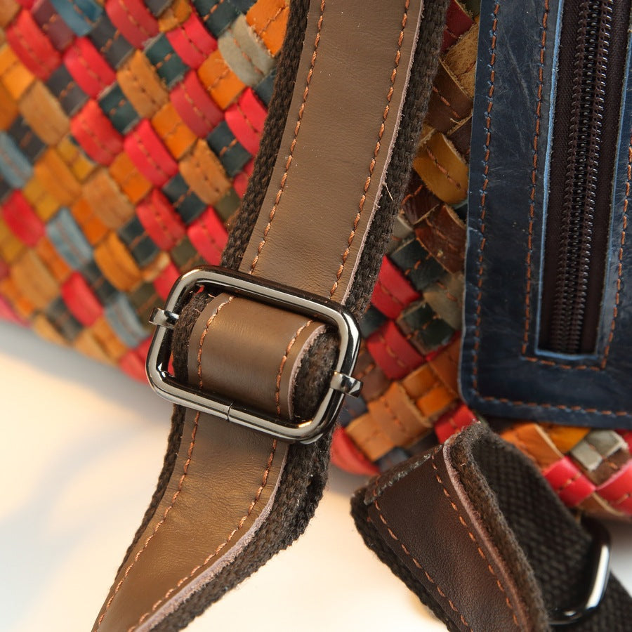 Handwoven Colorful Cowhide Bag for Women Genuine Leather Shoulder Crossbody Handbag, Artisan Purse with Vibrant Handcrafted Design