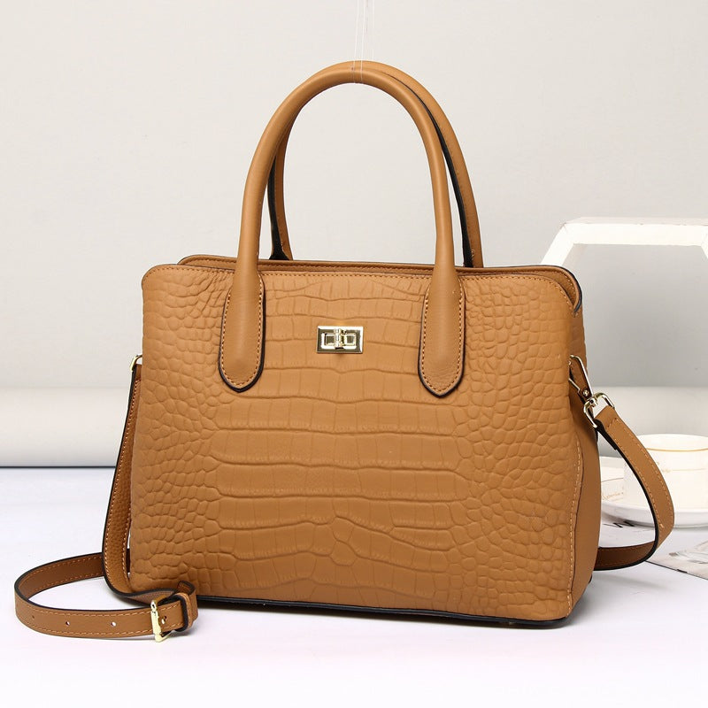 Genuine Top Layer Cowhide Crocodile-Embossed Handbag for Women, New Commute Shoulder Crossbody Top Handle Purse, Fashionable Everyday Bag 6055 for Ladies