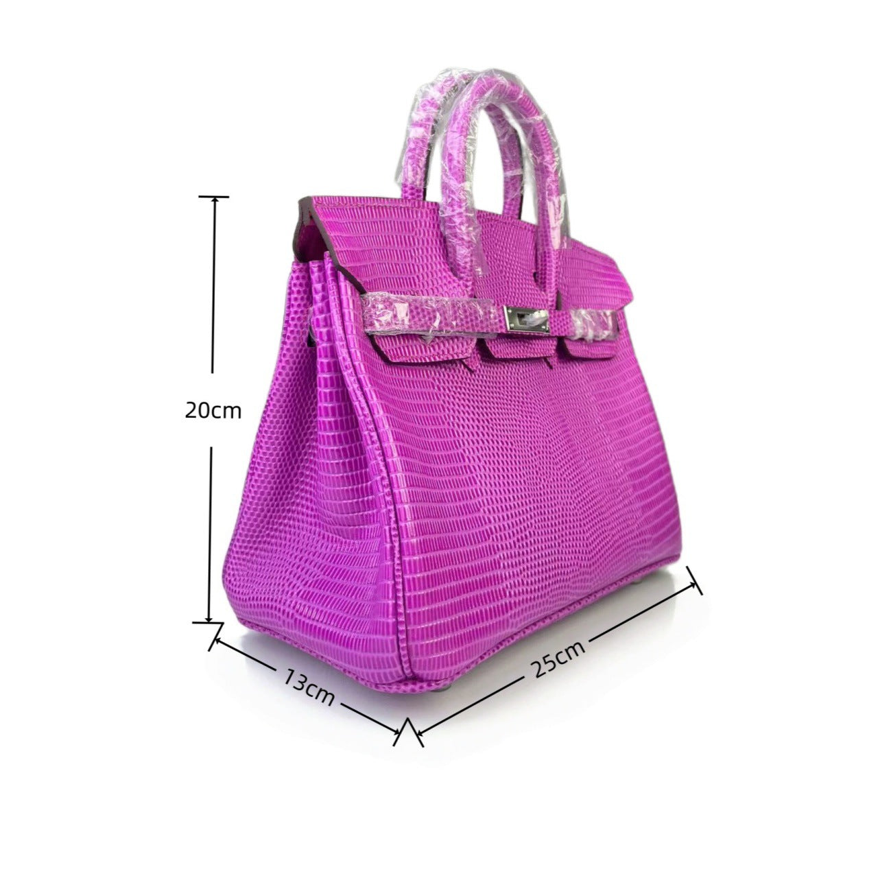 Genuine Top Layer Cowhide Lizard-Embossed Birkin-Style 25cm Bag for Women, Top Handle Crossbody Purse, Light Luxury Casual Handbag for Ladies
