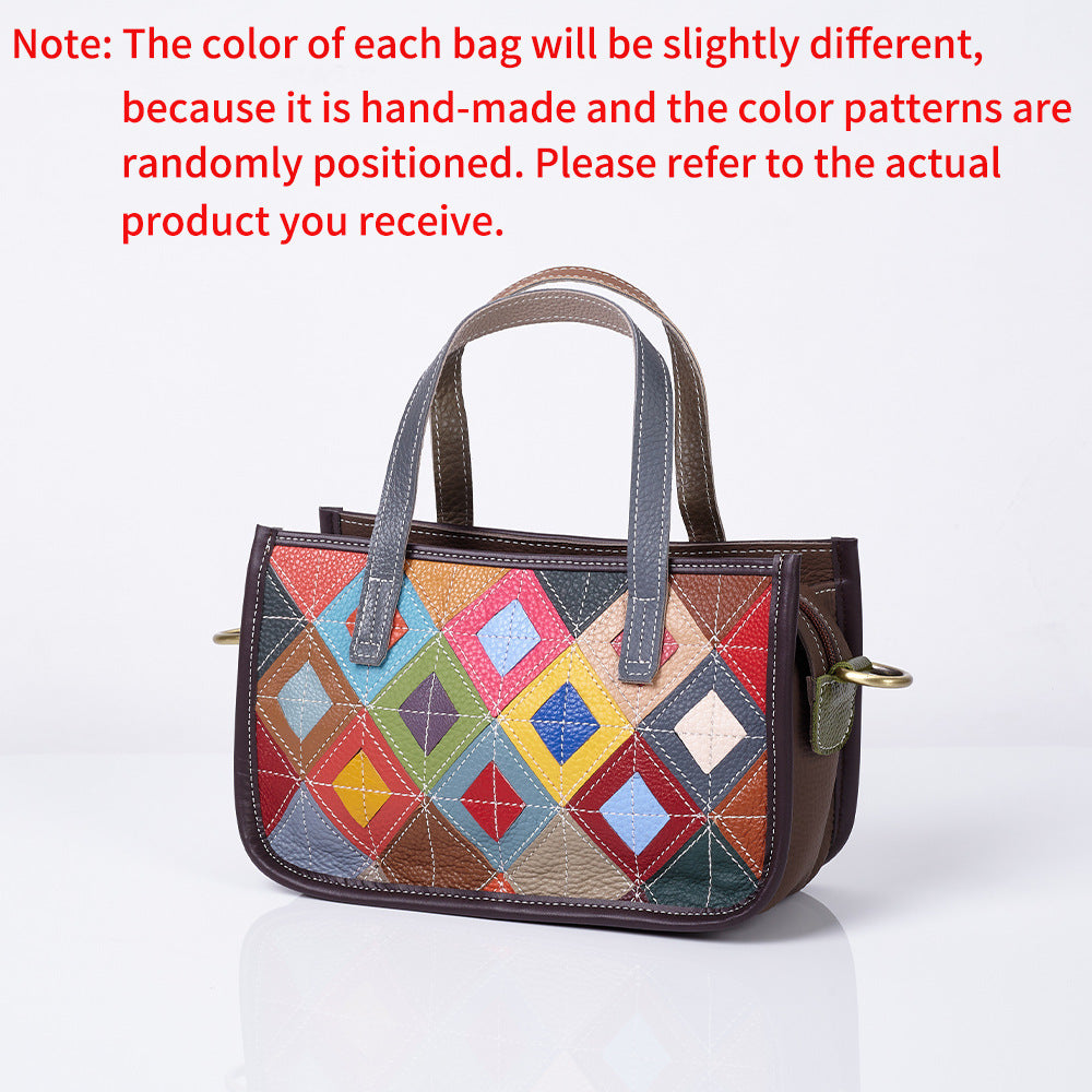 Genuine Cowhide Colorful Diamond Quilted Handbag for Women, New Arrival Fashionable Top Handle Shoulder Purse, Casual Versatile Everyday Bag for Ladies