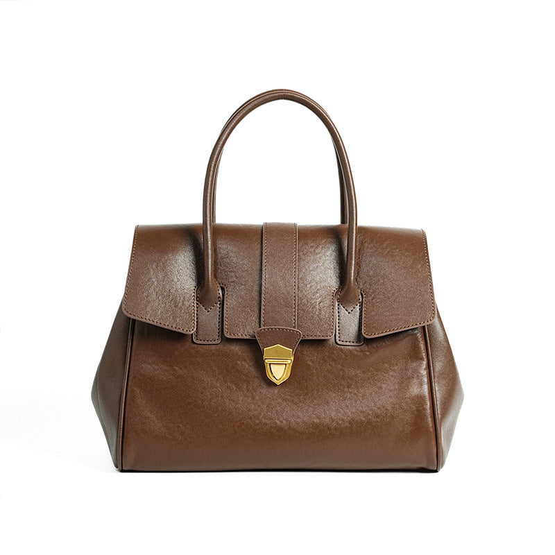 Genuine Top Layer Vegetable-Tanned Cowhide Briefcase for Men and Women, New Fall Winter Vintage Large Capacity Crossbody Top Handle Bag, Premium Commute Handbag for Ladies and Gentlemen