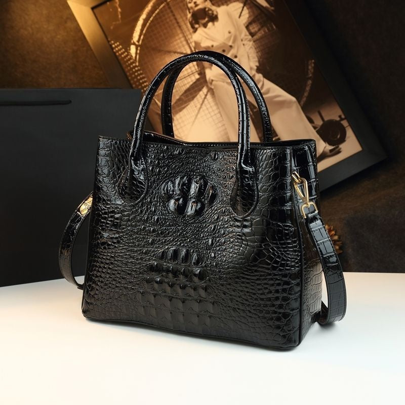Croc-Embossed Genuine Leather Bucket Bag for Women – Luxury Shoulder & Crossbody Tote with a Chic, Sophisticated Design, A Stylish Handbag for Mature Ladies