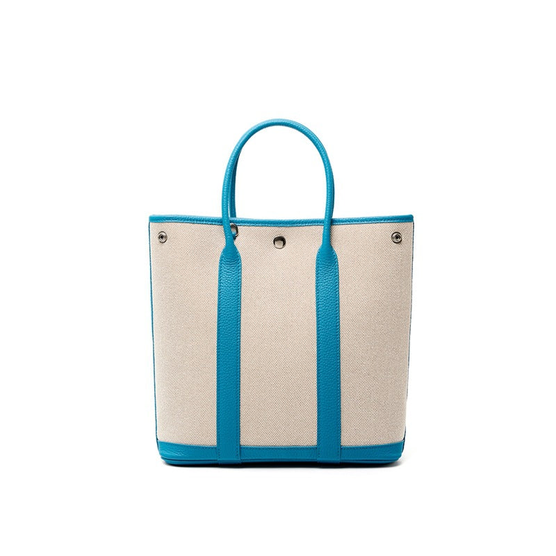 Canvas & Leather Garden Bag in Top Layer Cowhide, Premium Large Capacity Top Handle Purse, Perfect Notebook Handbag for Women