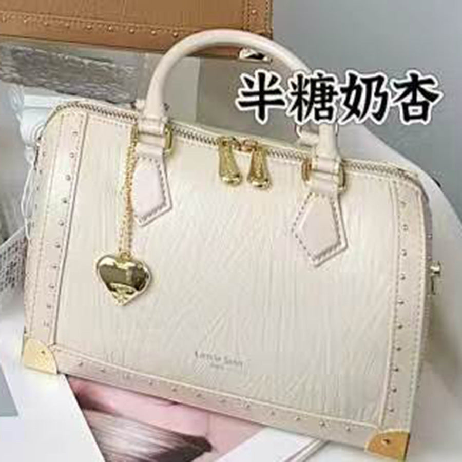 Studded Boston Pillow Bag for Women Vintage Commuter Top Handle Shoulder Crossbody Purse with Premium Hardware Accent