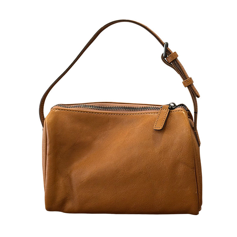 Genuine Vegetable-Tanned Top Layer Cowhide Mini Square Bag for Women, New Spring Crossbody Top Handle Purse, Pencil Case Style Small Handbag for Ladies