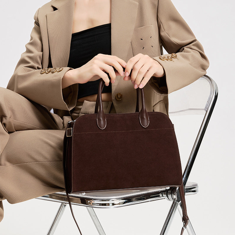Genuine Leather Suede Tote Bag for Women Vintage Large Capacity Commuter Shoulder Handbag, Elegant Purse with Soft Velvety Texture