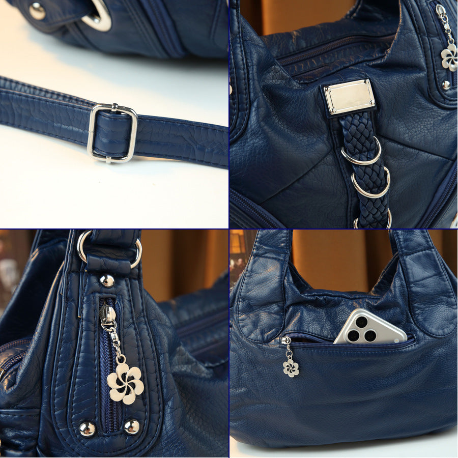 Washed Canvas Tote Bag for Women Large Capacity Shoulder Purse with Woven Ring Buckle Detail, Casual Crossbody Handbag with Trendy Design
