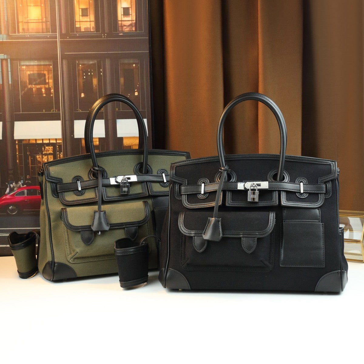 Chic Large Capacity Canvas Travel Tote for Men & Women, Birkin-Inspired Multi-Pocket Structured Handbag with Fashionable Design, Perfect for Travel & Everyday