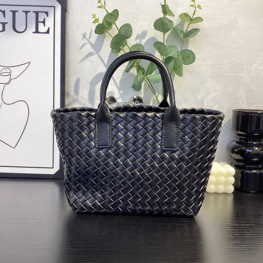 Genuine Top Layer Cowhide Woven Basket Tote Bag, Old Money Light Luxury Top Handle Handbag, Premium Shoulder Bag for Ladies