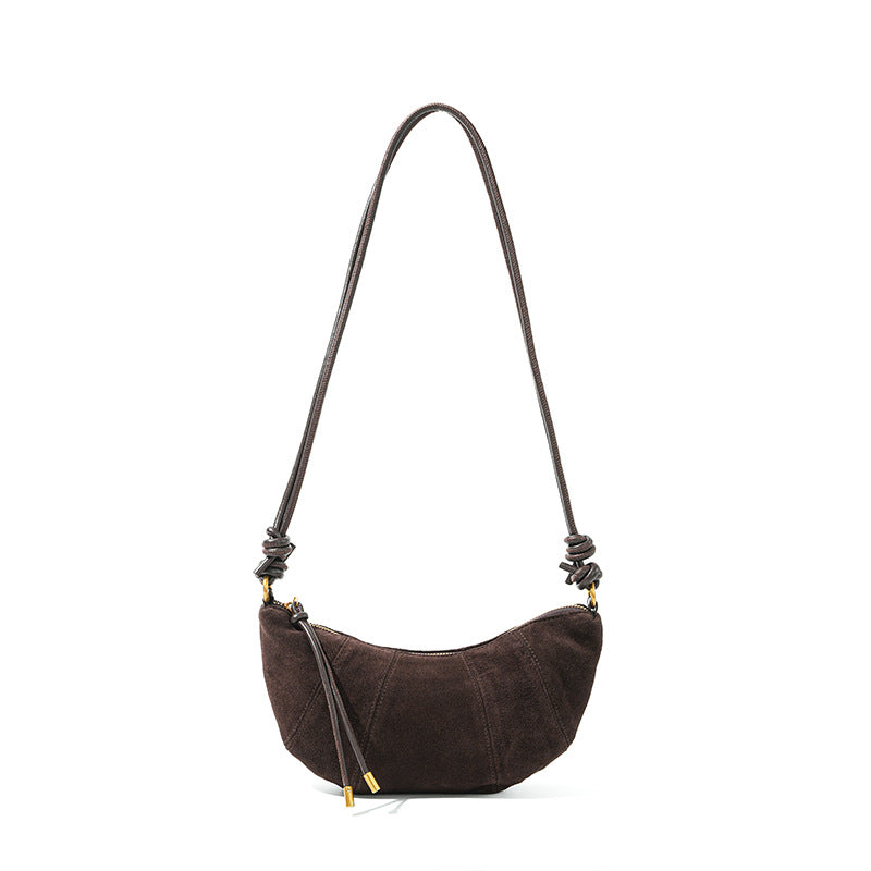 Ultra-Light Matte Cowhide Commute Bag, Premium Niche Design Crossbody Top Handle Purse, Genuine Leather Horn-Shape Handbag for Women