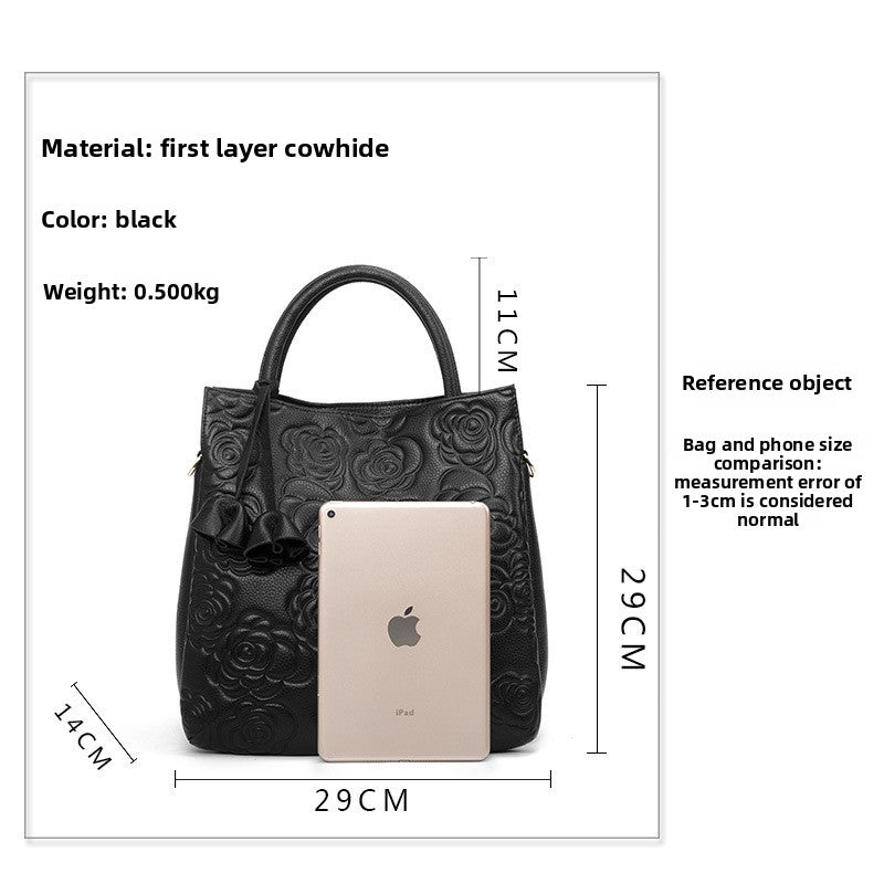 Genuine Cowhide Embossed Large Capacity Handbag for Women, Fashionable Top Handle Crossbody Purse, Chic Versatile Bag for Ladies
