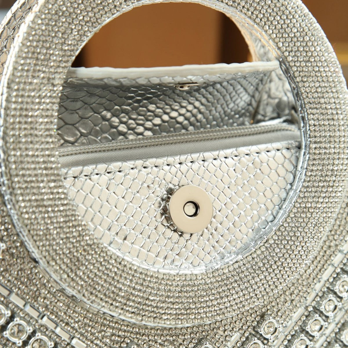 V-Shape Rhinestone Mini Square Bag for Women Evening Party Shoulder Crossbody Handbag, Sparkly Purse with Statement Large Ring Handle