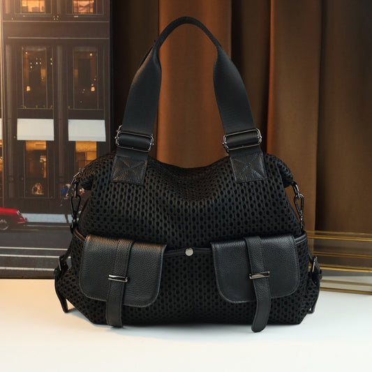 Vintage Mesh Tote Bag for Women Large Capacity Shoulder Crossbody Handbag, Minimalist Fashion Purse with Breathable Design