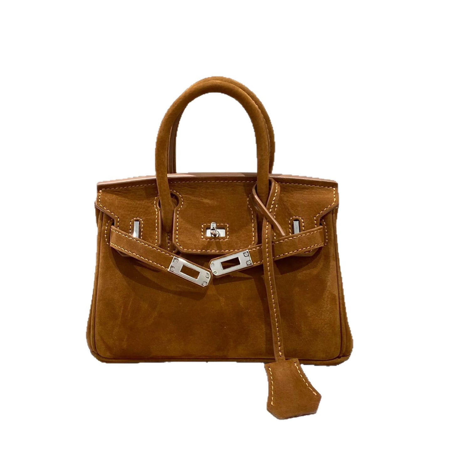 Genuine Cowhide Suede Birkin-Style Handbag for Women, New Premium Shoulder Top Handle Purse, Maillard Style Fashionable Chic Bag for Ladies
